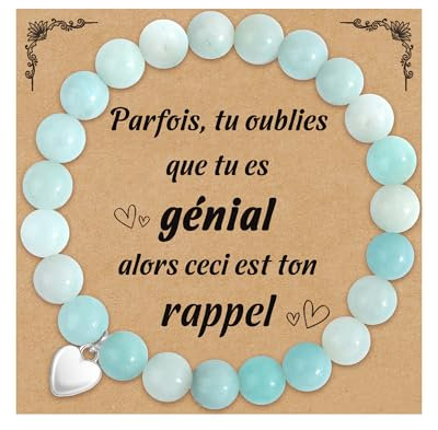 CheersLife Bracelet Femme Bracelet Pierre Naturelle avec Pendentif en Cœur Idee Cadeau Anniversaire Noel Bracelets Perle Original Cadeau pour Maman Fille Soeur Amie Ado Couple - Amazonite