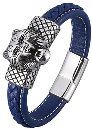 Wycian Armband Silber Modeschmuck, Armbänder Herren Wolfskopf Lederarmband 18.5CM Rostfreier Stahl für Männer Frauen