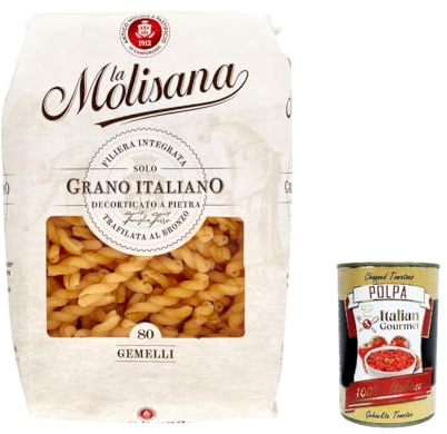 Italian Gourmet Gemelli N.80 pasta italiana 10 x 500g lenta bronzegezogen | Trafilata al bronzo, raue Oberfläche für Sugo, kochfest und vielseitig für, Gesamtnettogewicht 5 kg + Kostenlos Polpa 400g