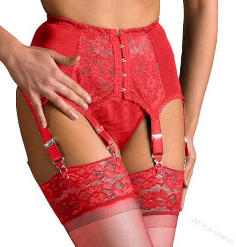 Satohom Reggicalze Sexy da Donna Trasparente con 6 Clip Regolabili G-String Babydoll Corsetto in Pizzo a Vita Alta Perizoma per Lingerie Giarrettiere Taglie Forti Senza Calze