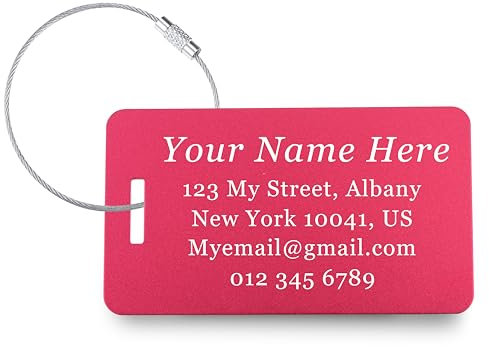 INBLUE Etiquettes de Bagages Personnalisées pour Valises avec Texte/Nom Gravé 1-4 Paquets Etiquette en Aluminium pour Valises Accessoire de Voyage pour la Famille - 1 Paquet, Rouge