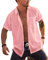 Runcati Chemise à manches courtes pour homme en coton et lin - Col rabattu - Chemise d'été pour les loisirs, Rose, L