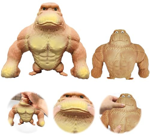 Gorilla 2 Stücke Monkey Toy Squishy Monkey Gummi AFFE Affen Spielzeug(10x8,5)(9x8,5 cm),Sensorisches Zappelspiel Geeignet für Freizeit Unterhaltung und Stressabbau,Braun
