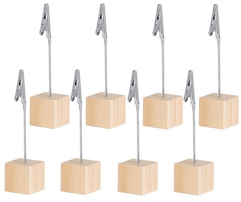 ZAMXHUG Kartenständer - 8 pcs Fotohalter mit Klammern, Memo Clip Halter, Weihnachts Kartenhalter mit Krokodilverschluss Holzsockel Fotoständer Tischkartenhalter, für Bilder Karten Notizen