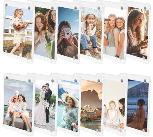 PRITOK Magnetische Bilderrahmen: 12er Set Doppelseitiger Acrylrahmen, Perfekt für Fotos, Notizen und Karten, Für Kühlschränke und Andere Metalloberflächen (6 x 9 cm)