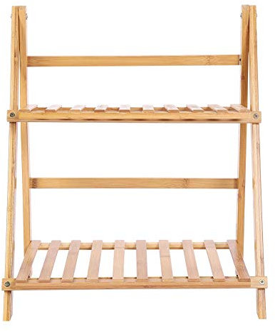 Soporte Plegable para Plantas de Madera de 2 Niveles, Soporte Plegable para Plantas, Soporte para Plantas con Escalera de Madera, Estante Plegable de Escalera de Madera Rústica, Estante(Ancho 50CM)