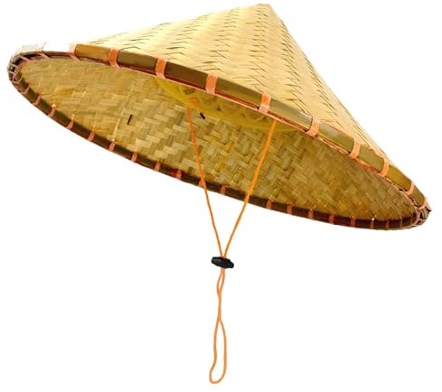 Chapeau oriental chinois en bambou - Chapeau de soleil fait à la main - Chapeau de paille tressé - Chapeau de pluie pour tourisme - Accessoires de danse - Chapeau de riz - Jaune, Comme indiqué sur la