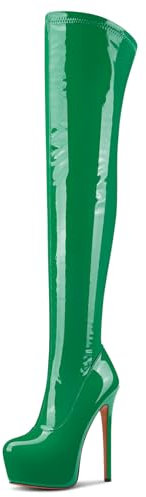 Aachcol Sopra il Ginocchio Spillo Stivali Piattaforma Stivali Alti Fino Alla Coscia Rotonda Punta Cerniera Sexy Dress Alto High Tacco Heel Stivali Verde Smeraldo 45 EU