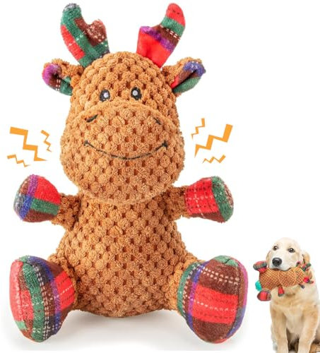 CHAWONER Weihnachts-Hundespielzeug - Elch Plüsch Quietschspielzeug für kleine & mittelgroße Rassen, interaktives & langlebiges Geschenk für Langeweile & Feiertage