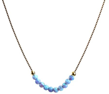 Edellis Hochwertige Halskette Mit Hellblauem Opal Perlen Winzige 3mm Opal Perle Minimalistischer Schmuck, weiß rhodinierter 925 Sterling Silber Venezianer Box Kette (Vergoldet)
