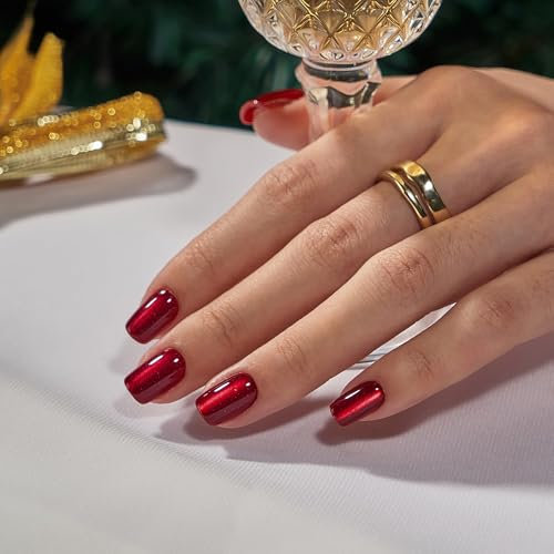 24 Pcs Red False Nails Long, Press on Nails with Glue, Full Cover False Nails Red Square Long Stick on Nails, Removable Smooth Glue-on Acrylic Fake Nails, Women Girls Nail Art Accessories