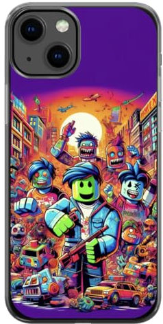 EZB Fun Gaming Theme Ro-blox iPhone Compatible Phone Case | Flexible Shock Absorbent Edges Colourful unique Pop Art Phone Cover | Ro-blox Colourful (iPhone 13) Purple