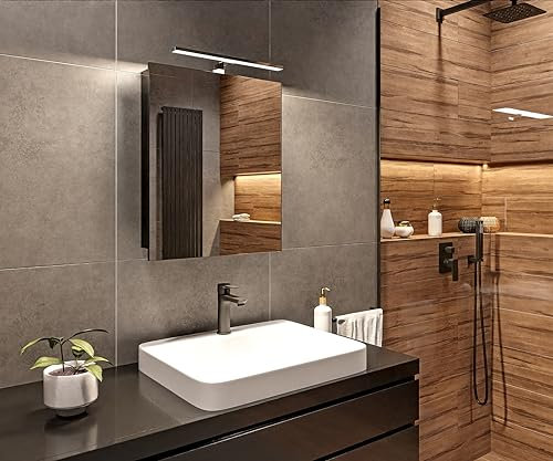 HAJDUK FURNITURE Schwarz Spiegelschrank Bad mit LED Beleuchtung Chrom 50x14x60 cm (BxTxH) Badschrank mit Spiegel Badezimmerschrank mit Einzeltür Badezimmer Spiegelschrank Hängeschrank Wandschrank