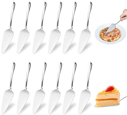 RAFIYU 12 Pièces Pelle à Tarte, Couteau à Gâteau en Acier Inoxydable, Pelle à Gâteaux avec Bord Dentelé Fin, Spatule à Gâteau Lavable en Lave-Vaisselle, pour Cuisine Restaurant Fête Gâteaux Tartes