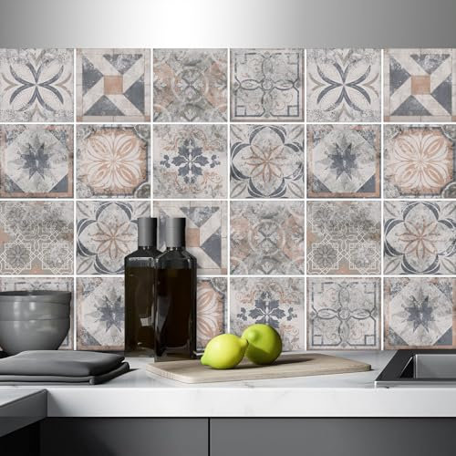 AREDE 32 Pz Adesivi per Piastrelle Bagno e Cucina 15 x 15 cm Autoadesivo Decorazione Adesivo murale in PVC Impermeabile Adesivi Parete mattonelle mosaico stile / T1064