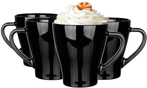 Glasmark KROSNO 1992 Hugo Bicchieri da caffè Set di 4 Bicchieri da caffè freddo per cappuccino Tazze Lavabili in lavastoviglie Nero 4x360 ml