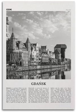 LAIRIBA Danziger Druck Schwarz-Weiß-Hafen, Danziger Wandkunst, Danziger Poster, Danziger Foto, Danziger Wanddekoration, Danziger Karte, Polen-Poster, Prominente, dekorative Gemälde, ungerahmt, 30 x 45