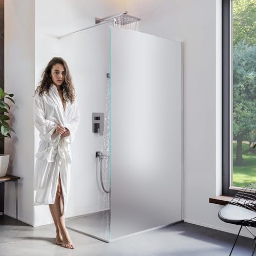 BIJON Duschwand Glas 110 x 200 cm Satiniertes Glas Duschabtrennung Glas 8 mm ESG Duschtrennwand, Duschglaswand, Glaswand-Dusche Walk-in Dusche, Glastrennwand, Nano - Lotuseffekt, M3
