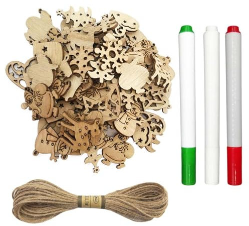 GXGM 100 piezas de Navidad Colgantes de madera natural de Navidad Slice Adornos Decoración Artesanía Árbol de mesa Inicio Vacaciones DIY Scrapbooking Estilos mixtos