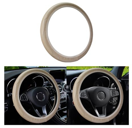 CGEAMDY Auto Lenkradbezug Universal, Geprägter Mikrofaser Lenkradbezug, rutschfeste Atmungsaktive Abriebfeste Elastische Lenkradabdeckung, Kunstleder Auto-Lenkrads Anti-Rutsch-Abdeckung(Beige)