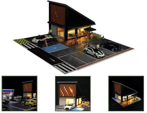 1:64 GFANS Model Car Diorama Garage Shops with LED Lighting Dealership Model Car Toy (Starbvcks)