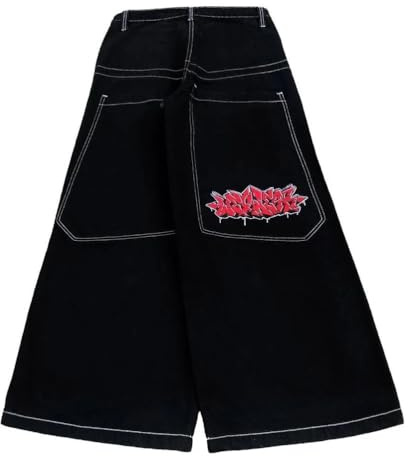 ORANDESIGNE Jeans Y2K Homme Taille Basse Printed Pants Pantalon Unisexe Pantalon Cargo Décontracté Imprimé Hippie Streetwear V Noir L