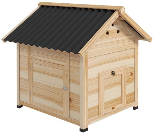 PawHut Wooden Duck House, Poultry Coop with Double Doors, Openable Roof