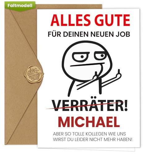 Werfunee Abschiedskarte Kollegen A6(mit Umschlag und Wachssiegel) - Karte Abschied Kollege - Herzlichen Glückwunsch zu Deiner Flucht - Abschiedsgeschenk Kollegen (ALLES GUTE)