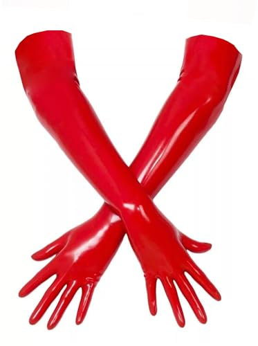 Rot Lang Latex Handschuhe Gummihandschuhe Clubwear Cosplay Kostüme Zubehör (M)