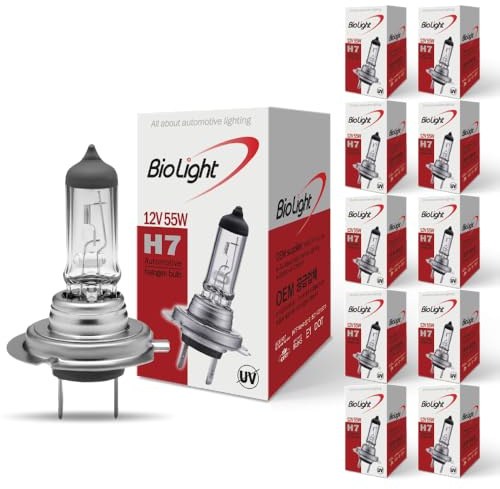 BIOLIGHT KM H7 Halogen Headlight Bulb, H7 Bulb, Super Bright 12V 60W Head Lights, 3200K，High and Low Beam，Automotive Light Bulbs, DOT Compliant(10 Pack)