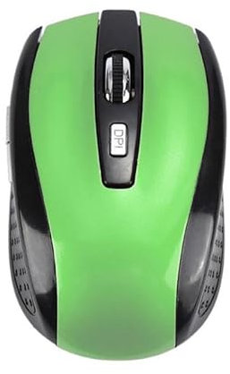 Generic 2.4G Wireless Mouse, 1600 DPI, Green, USB, Ergonomic, 4 Buttons, 10m Range, 2 AAA Batteries