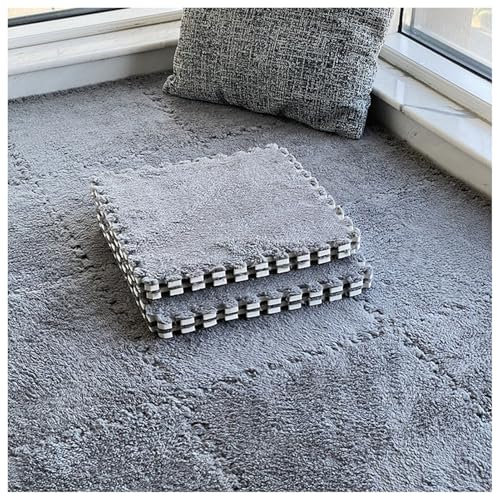 Interlocking Carpet Tiles,8pcs 30cm Square Plush Foam Floor Tiles Mat,Bedroom Soundproof Puzzle Play Mat,Thick Fluffy Area Rugs(Size:0.6cm,Color:Gray)