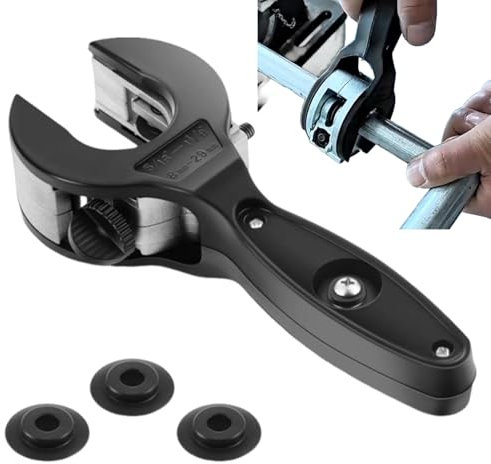 Tagliatubi a cricchetto con 3 pezzi di ricambio, tagliatubi in rame, tagliatubi di precisione, per tubi in acciaio inox e tubi in rame, 8-29 mm, ideale per artigiani (nero)