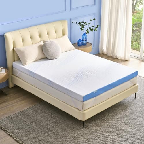 Grbsy Gel Memory Foam Mattress Topper Double Bed, Dual Layer Foam with Bamboo Charcoal, Pressure Relief, Cooling Washable Cover, OEKO-TEX and CertiPUR-US Certified, 4.1in Thick(4'6 x 6'3)