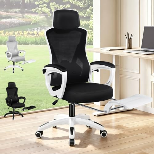 ALFORDSON Chaise Maille Bureau Ergonomique, Siège à Haut Dossier,Noir Blanc | Chaise D'ordinateur Pivotante Soutien Lombaire Renforcé, Assise Respirante, Réglage Hauteur, Parfait pour Maison, Études, Jeu
