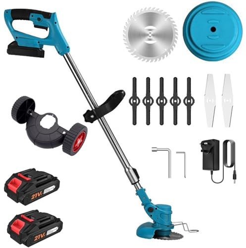 Decespugliatore Senza Fili, Decespugliatore Telescopico Leggero Con Lame 8xMetal E Batterie 2x2000Mah, Caricatore Rapido, Elettrico Decespugliatore Da Giardino Taglierba Per Prato Edger Erba Da Potare