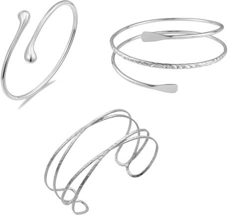 Dryxog 3 Stück Oberarmreif Silber Öffnung Armreifen Silber Damen Armbänder | Damen Bangles Armband Set Bracelet Women Armreif Oberarm Jewelry Schmuck Zarter Geschenk für Mädchen Frauen