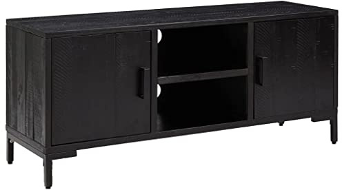 Homvdxl Small TV Stand Cabinet 110 cm, Wood, TV Units for Living Room, Modern TVs Console Table with 2 Doors & Cable Hole - for Small Space, Metal Legs, Black