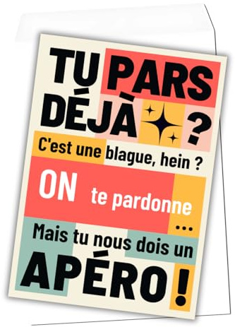 Générique Carte de départ collègue grand format humoristique – Taille XXL A4 – Verso vierge pour messages personnalisés – Avec enveloppe blanche A4 incluse