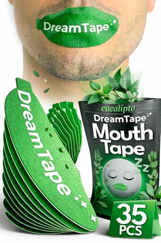 DREAMTAPE Mouth Tape 35 Stück – Mundband zum Schlafen, verbessert die Atmung und reduziert Schnarchen, weich und bequem, hält den Mund die ganze Nacht geschlossen – Mundschutz (Eukalyptus)