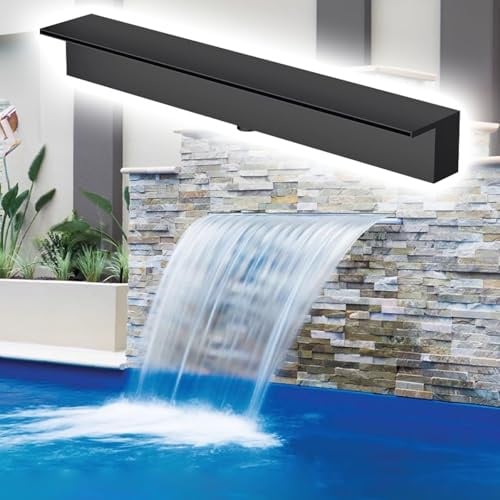 1 Stück individuell anpassbarer Edelstahl-Wasserfallbrunnen-Überlauf for Teich, Terrasse und Garten – rostfreies Wasserspiel aus Edelstahl 304(Black,180cm)