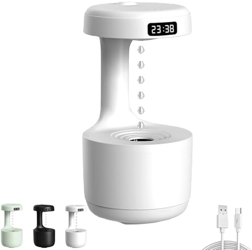 Mushroom Anti Gravity Humidifier, Anti-Schwerkraft-Wassertropfen-Luftbefeuchter, 800ML Kühlnebel-Luftbefeuchter mit LED-Leuchten & Uhr, Mini-leiser Raumbefeuchter Für Schlafzimmer und Büro (Weiß)