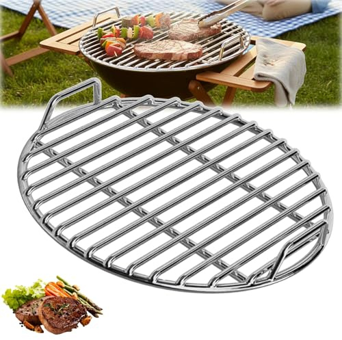 Edelstahl Grillrost Rund Für Kugelgrill, Holzkohlegrill, BBQ Rost, Ø 40 cm | Verschiedene Größen, Gleichmäßige Hitzeverteilung, Griffgestaltung, Leicht zu Reinigen, Robuster.