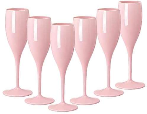 MEETOZ Lot de 6 flûtes à champagne roses incassables et réutilisables, capacité 180 ml, pour fêtes de famille, extérieur, restauration, camping