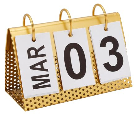 HOBBIESAY Vintage Ewiger Kalender Metall Goldener Wendekalender Umblättern Monat Datum Anzeige Täglich Schreibtisch Kalender Rustikale Landhaus Schreibtisch Accessoires Für Büro Zuhause Deko