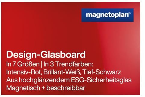 magnetoplan 13408006 Design-Glasboards, magnetisch, 1500x1000mm, intensiv-rot | Magnetisch, BxH 1500 x 1000 mm, intensivrot