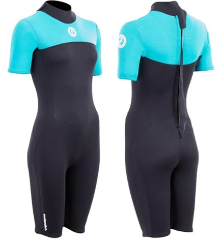 Two Bare Feet Women's Thunderclap 2.5mm Summer Shorty Neoprene Wetsuit - Ideal for Surfing, Swimming & Watersports - Lightweight, Flexible & Durable Design (Small, Aqua/Black)