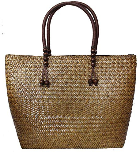 Rotfuchs Damentasche Handtasche Strohtasche, Beige, 48 cm