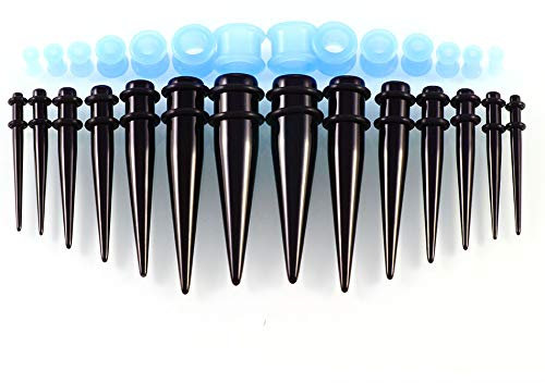 HuaCan Dehnstäbe Dehnset Silikon Tunnel - 14 Paare Tunnel Dehnungsstäbe Acryl Dehnstäbe 3-12mm + Silikon tunnel 3-12mm, Blau