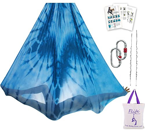 F.Life Aerial Yoga Hängematte 5,5 Meter Premium Aerial Silk Fabric Yoga Swing for Antigravity Yoga Inversion Includes Daisy Chain,Carabiner and Pose Guide (Frost Flower)